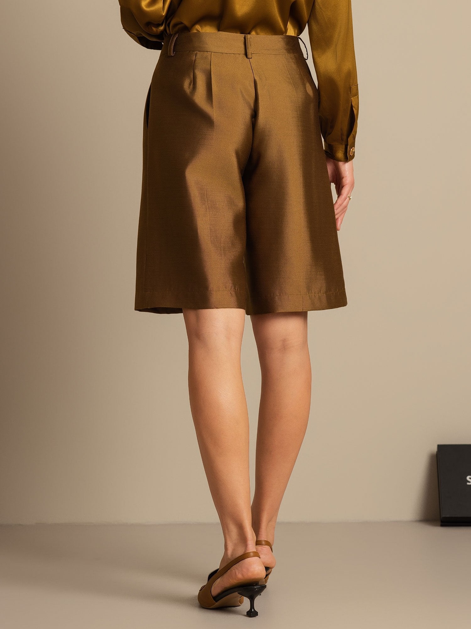 [Brons] SilkSilky-SE 32Momme Silk-Wool Blend Womens Shorts 002,