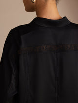 [Svart] SilkSilky-SE Long Sleeve Lapel Collar Blus 005