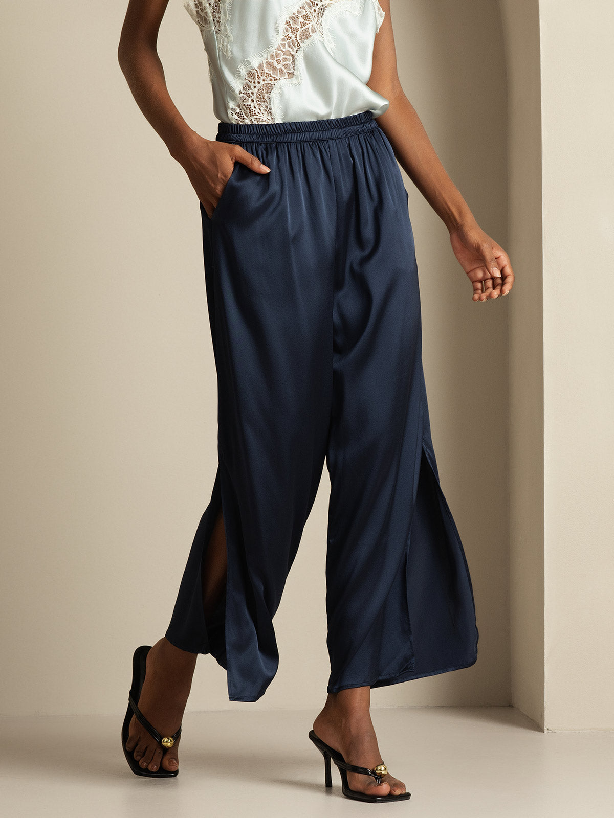 [Mörkblå] SilkSilky-SE 19Momme Silke Womens Pants 003