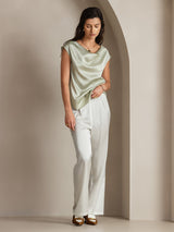 [Ljusgrön] SilkSilky-SE Kappärm Cowl Neck Dam T-Shirt 004