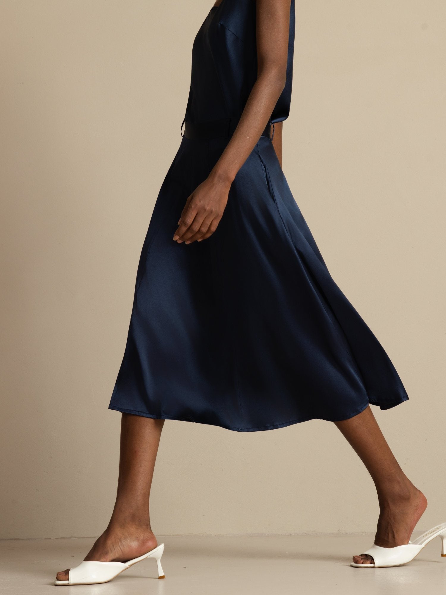 [Mörkblå] SilkSilky-SE 19Momme Silke Skirt 005