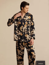 [Svart Drake] SilkSilky-SE Long Sleeve Notchkrage Herr Pyjama 003