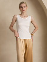 [Vit] SilkSilky-SE Ärmlös Rund Halsringning Dam T-Shirt 005