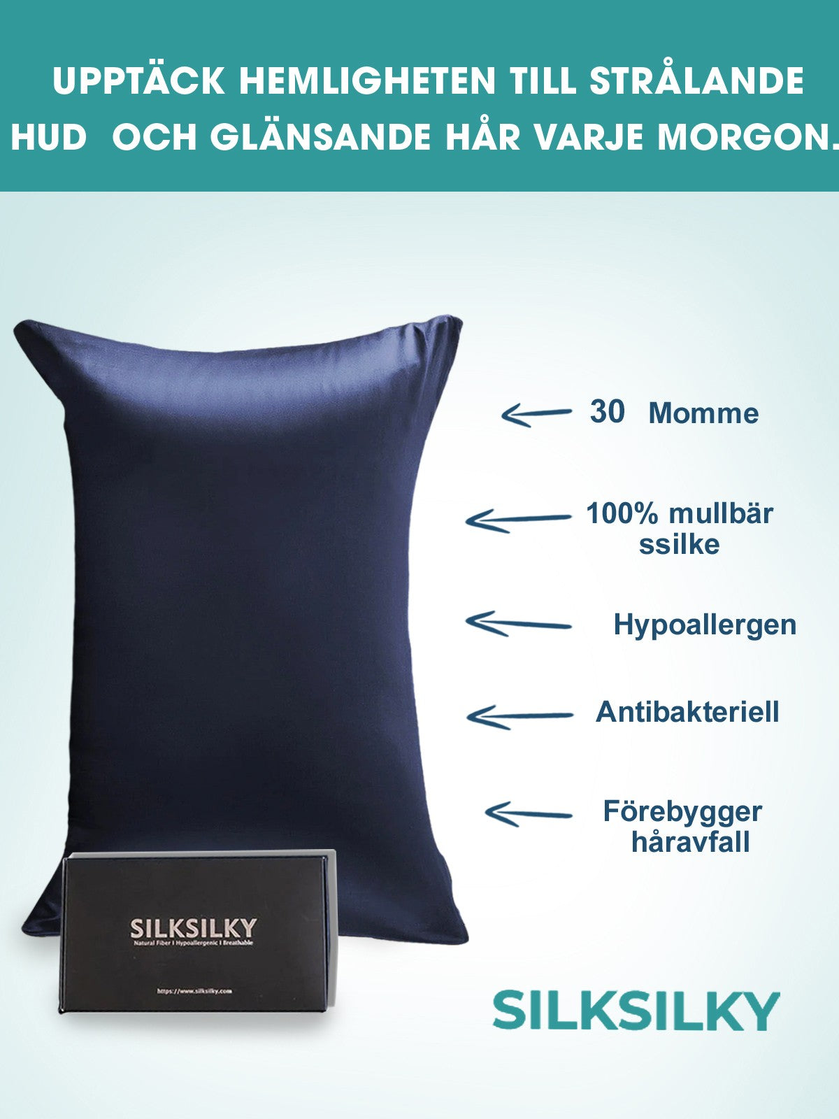 SilkSilky SE 30Momme Rent Silke Pillowcase Mörkblå 003