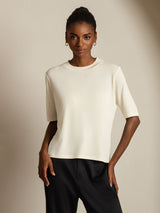 [Beige] SilkSilky-SE Half Sleeve Crewkrage Dam T-Shirt 006