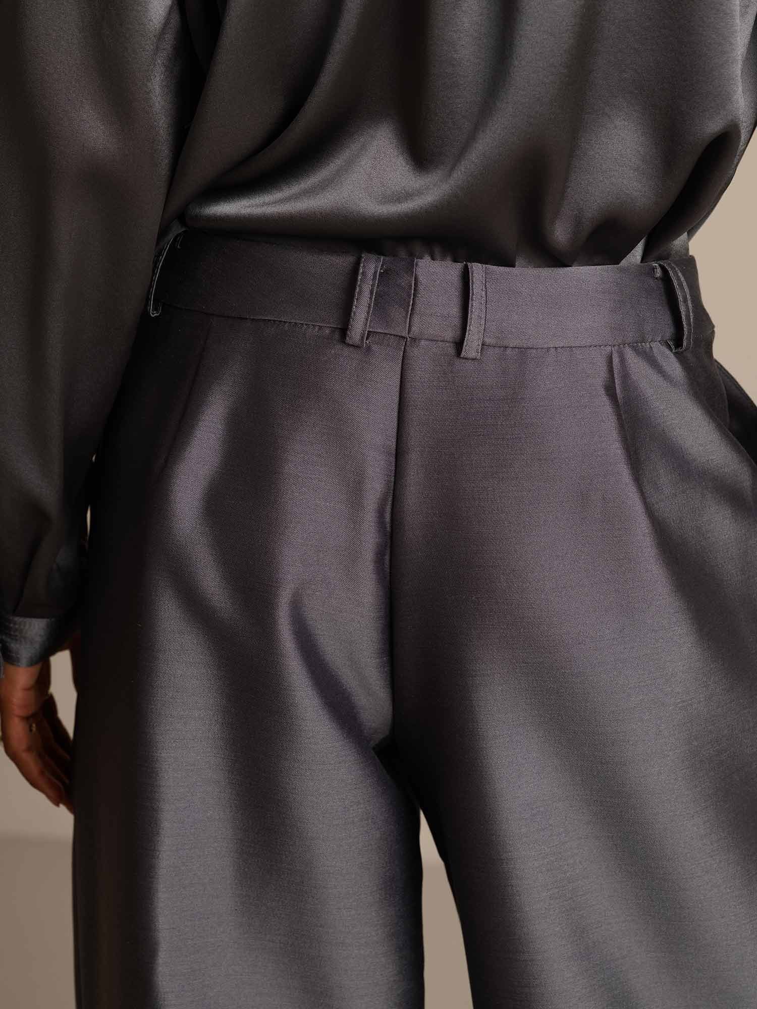 [Grå] SilkSilky-SE 32Momme Silk-Wool Blend Womens Pants 005,