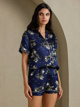 [Marinblått Lejon] SilkSilky-SE Short Sleeve Notch Collar Dam Pyjama 004