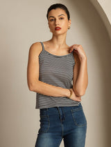[Svart Rand] SilkSilky-SE Spaghetti Strap Square Neck Cami Toppar 003