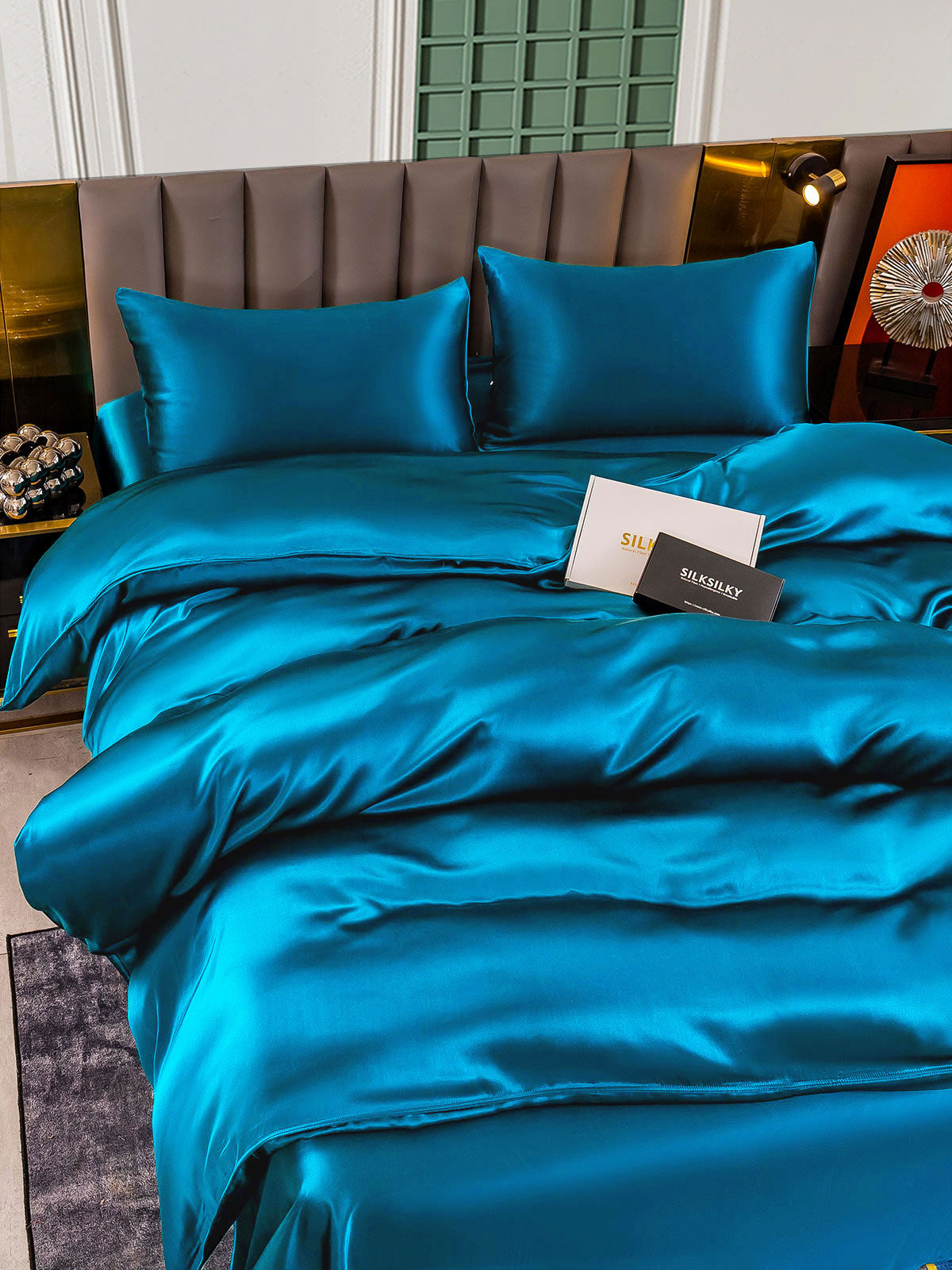 [Kungsblått] SilkSilky-SE 25Momme Rent Silke Bedding Set 005