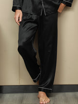 [Svart] SilkSilky-SE Rent Silke Mens Sleep Bottoms 001,