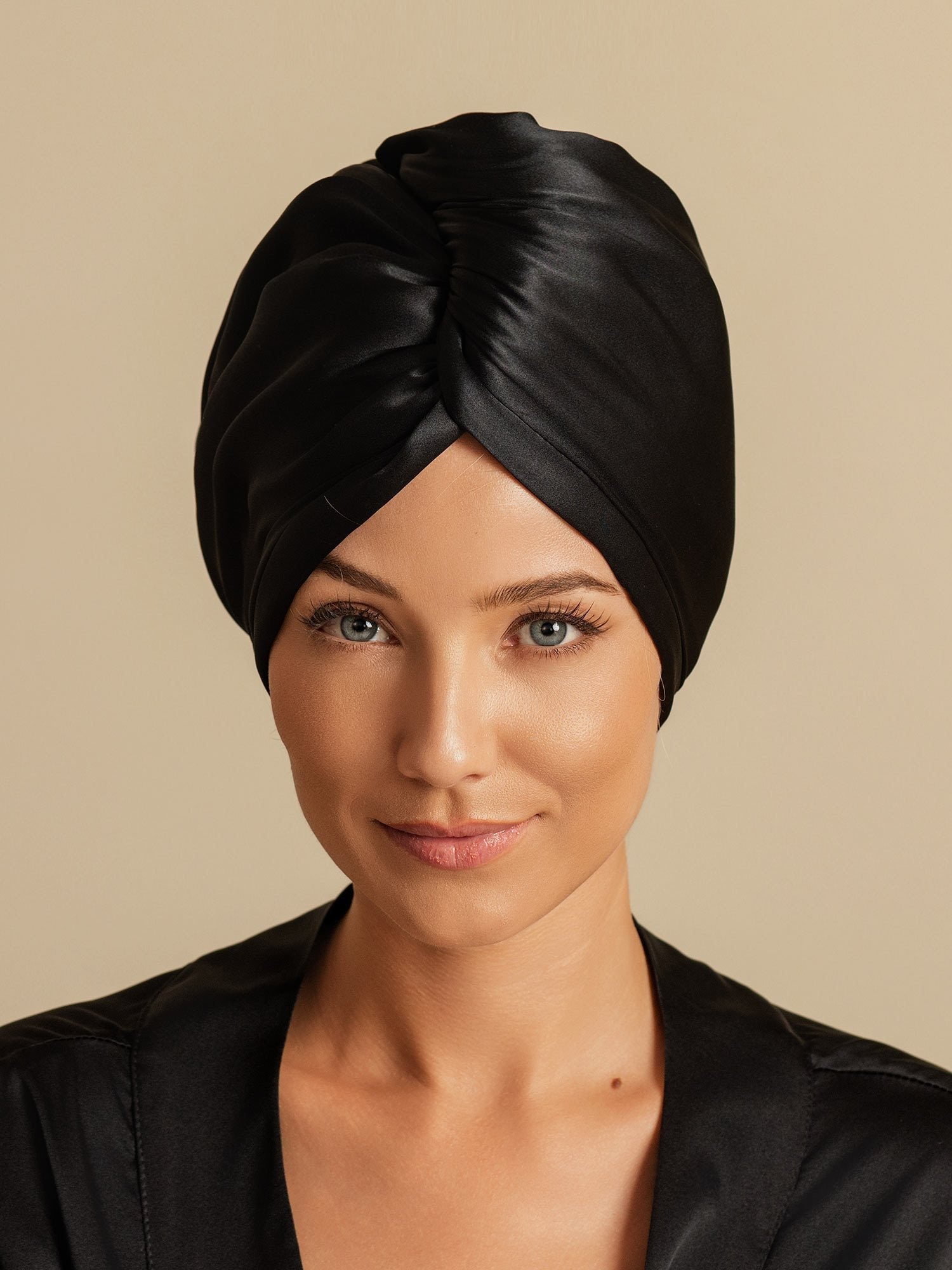 [Svart] SilkSilky-SE Rent Silke Hair Towel Wrap 003,
