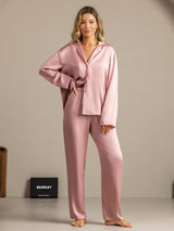 [Persikohud] SilkSilky-SE 19Momme Lång Ärm Notchkrage Dam Pyjama 003