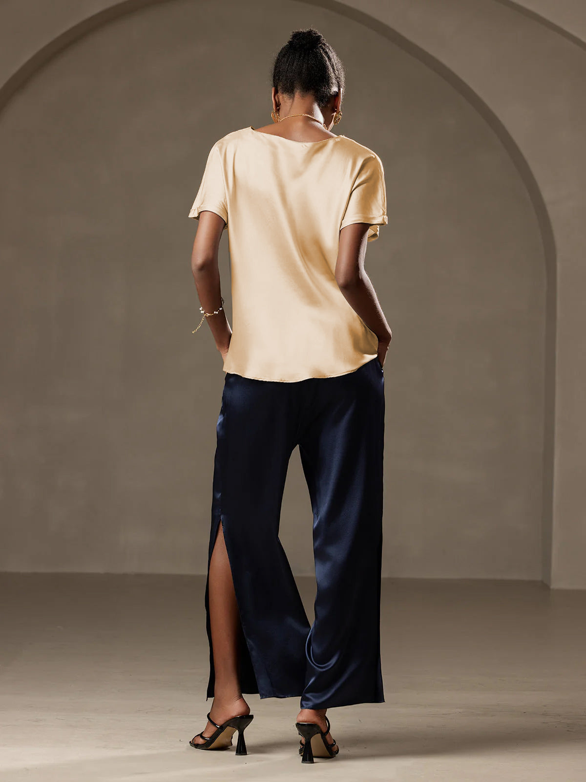 [Champagne] SilkSilky-SE 19Momme Silke Womens T-Shirt 002