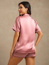 [Blek Mauve] SilkSilky-SE Short Sleeve Lapel Collar Dam Pyjama 002