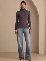 [Mörkgrå] SilkSilky-SE Long Sleeve Turtle Neck Dam T-Shirt 005