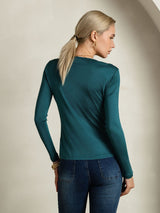 [Posy Grön] SilkSilky-SE Lång Ärm Rund Halsringning Dam T-Shirt 002