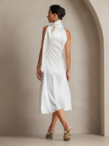 [Vit] SilkSilky-SE 19Momme Stretch Silk Charmeuse Sleeveless Halter Klänning 002