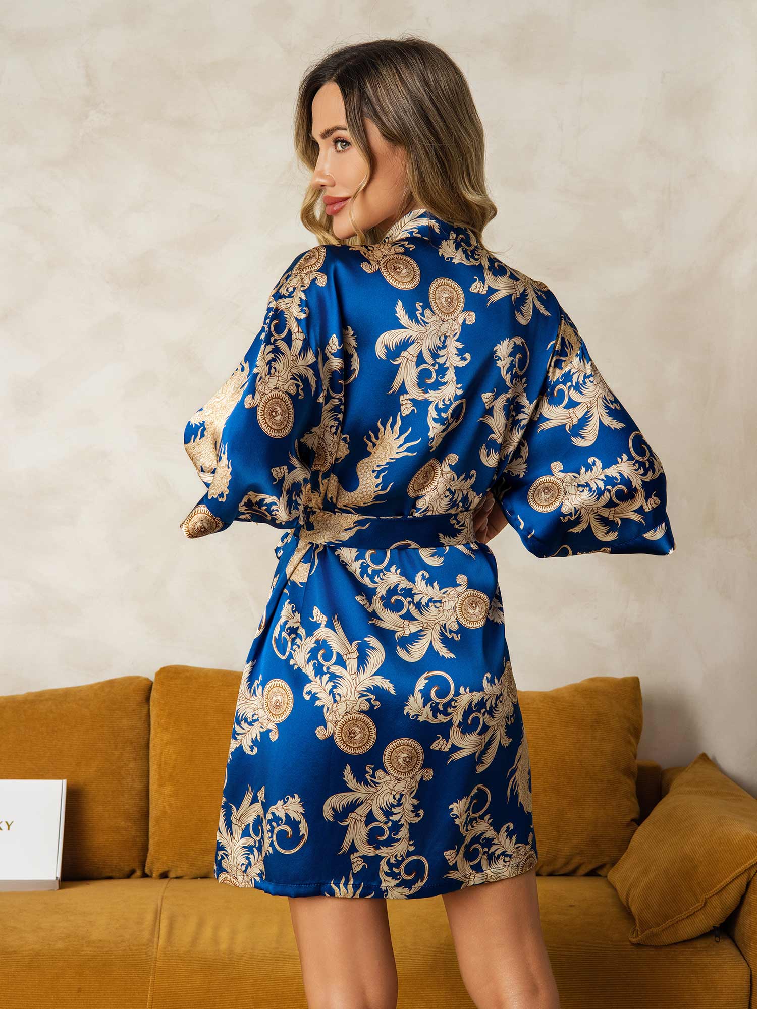 [Blå] SilkSilky-SE Rent Silke Womens Robe 002