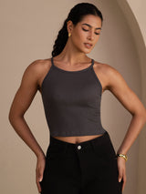 [Grå] SilkSilky-SE Sleeveless Crew Neck Cami Toppar 003