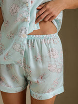 [Himmelsblå Blommor] SilkSilky-SE Short Sleeve Notch Collar Dam Pyjama 006
