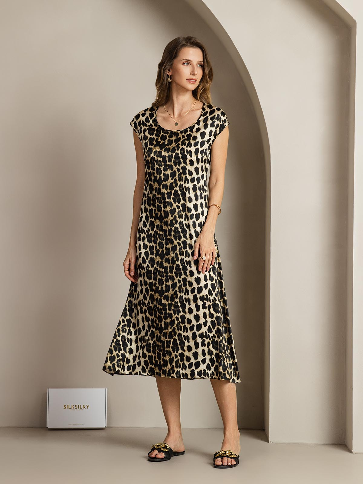 [Leopard] SilkSilky-SE 19Momme Silke Dress 008