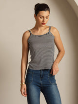 [Svart Rand] SilkSilky-SE Spaghetti Strap Square Neck Cami Toppar 004
