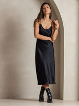 [Svart] SilkSilky-SE Spaghetti Strap V Neck Klänning 005