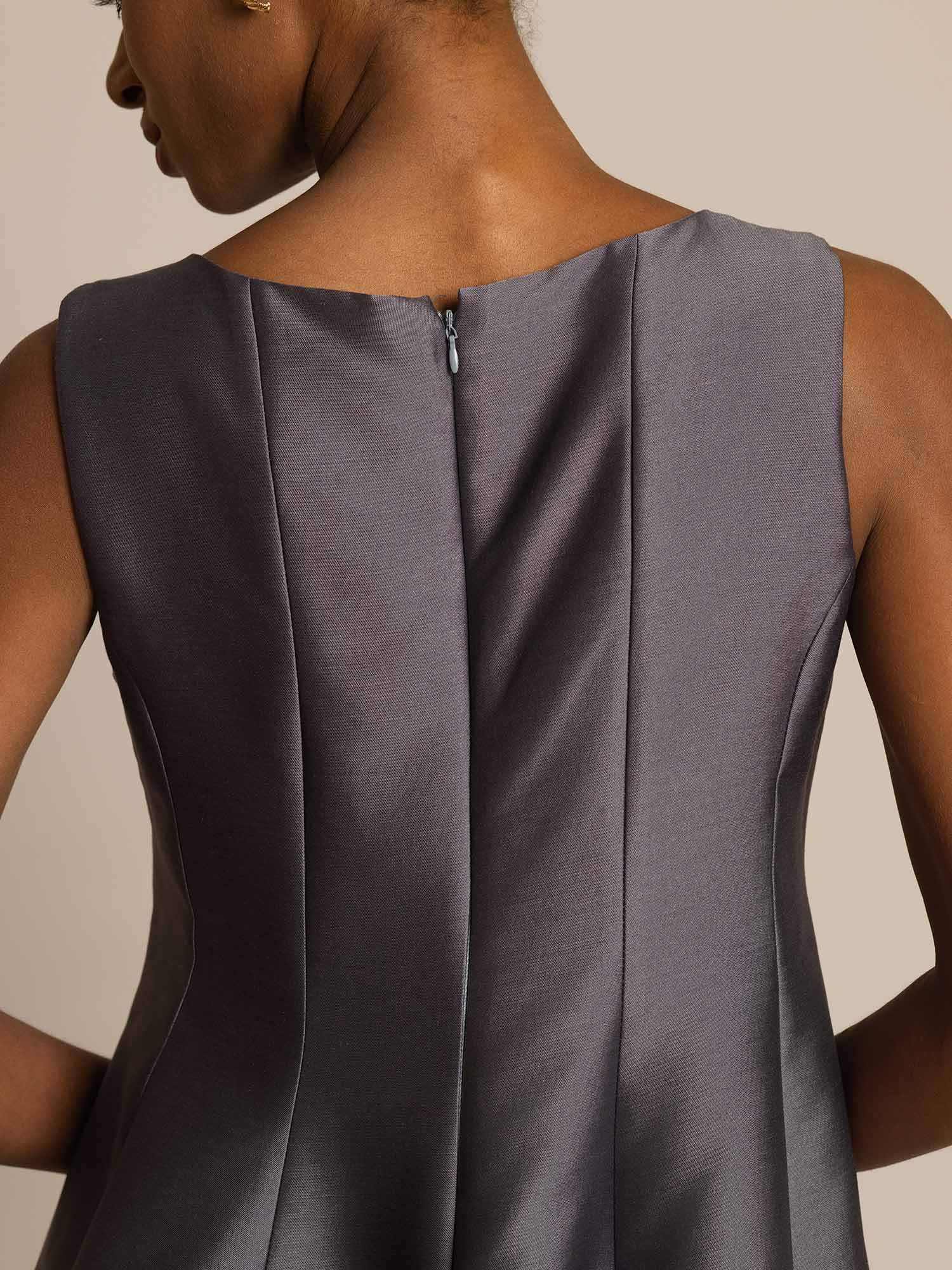 [Grå] SilkSilky-SE 32Momme Silk-Wool Blend Dress 004,