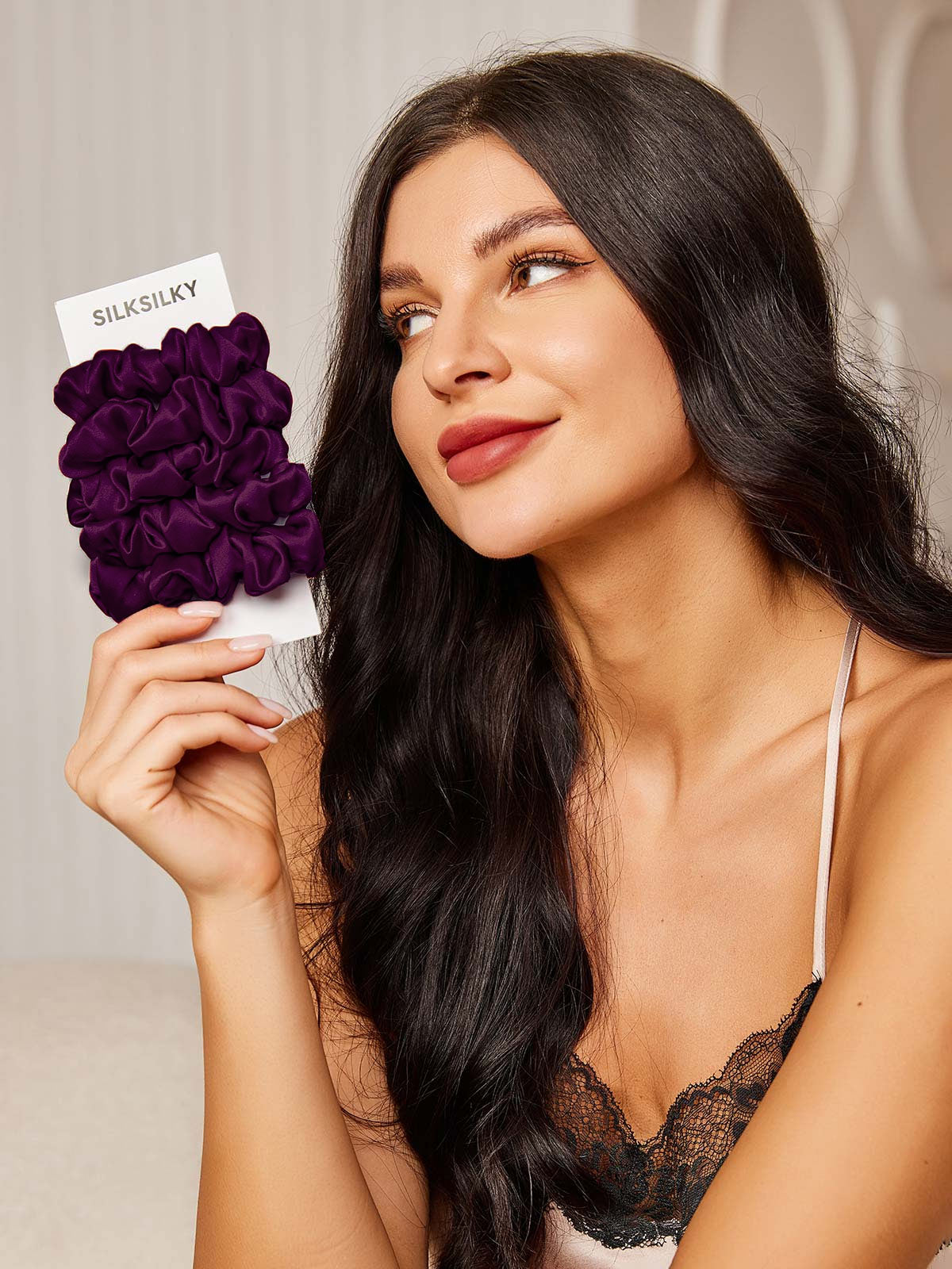 [Mörklila] SilkSilky-SE 19Momme Rent Silke Scrunchie 001
