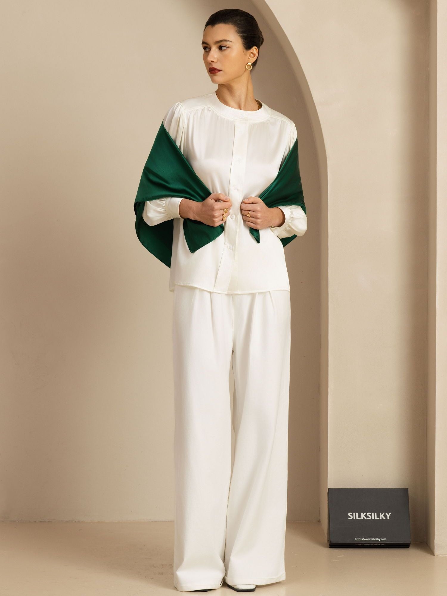 [Mörkgrön] SilkSilky-SE Pure Silk Scarf 003