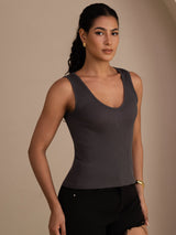 [Grå] SilkSilky-SE Sleeveless Deep V Neck Cami Toppar 004
