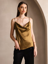 [Brun] SilkSilky-SE Spaghetti Strap Cowl Neck Cami Toppar 001