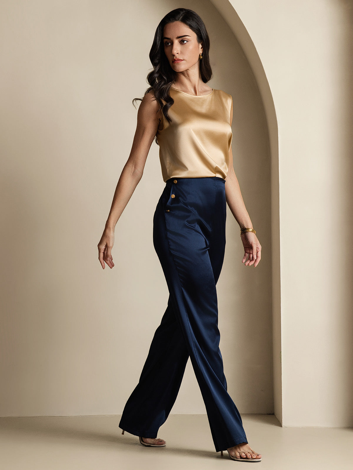 [Mörkblå] SilkSilky-SE 19Momme Silke Womens Pants 007