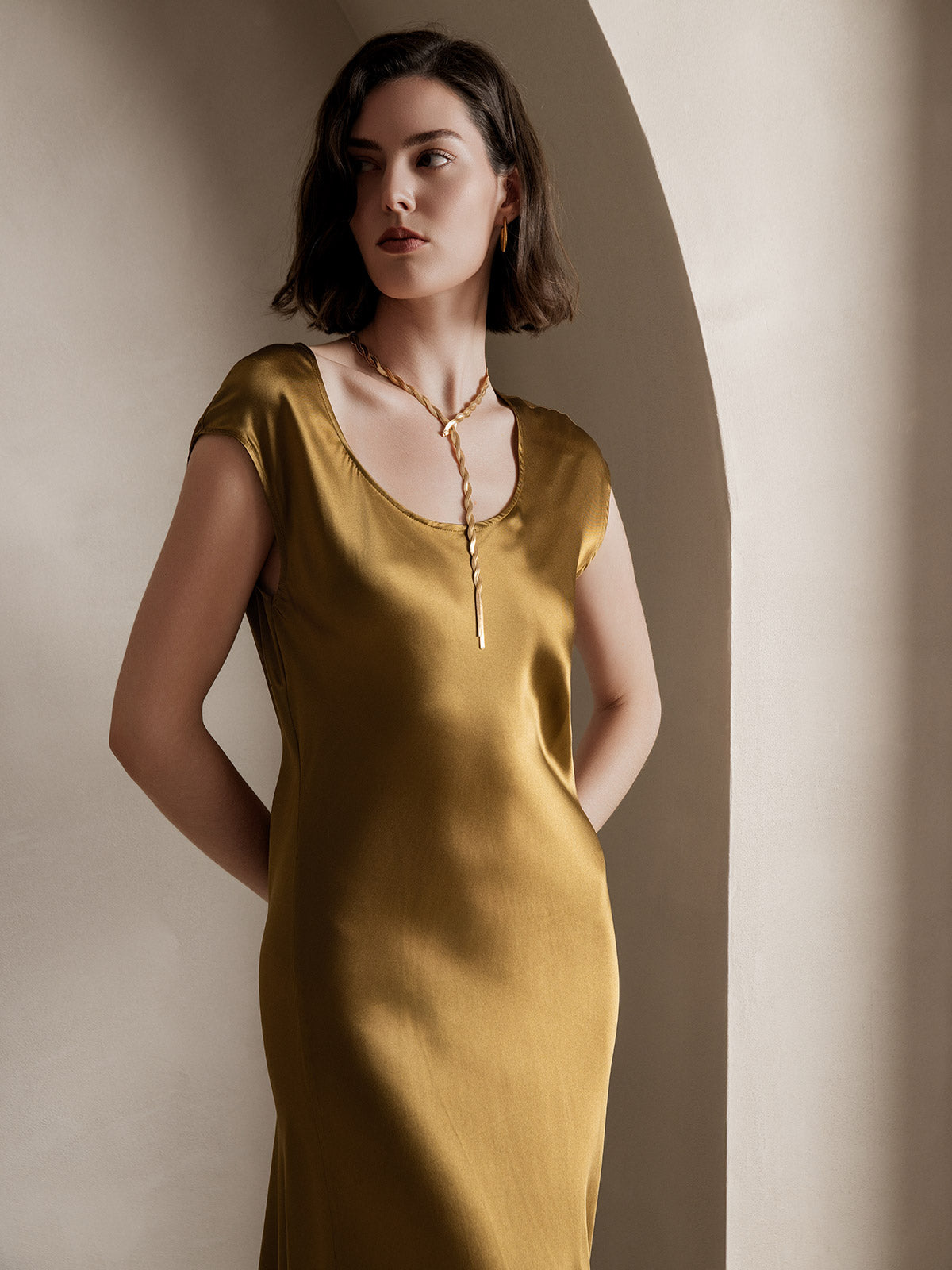 SilkSilky-SE 19Momme Silke Ärmlös Dress Brun 003
