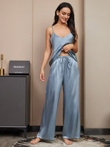[Gråblå] SilkSilky-SE Spaghetti Rem V Ringning Camisole Set 003