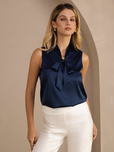 [Mörkblå] SilkSilky-SE Sleeveless Tie Neck Cami Toppar 005