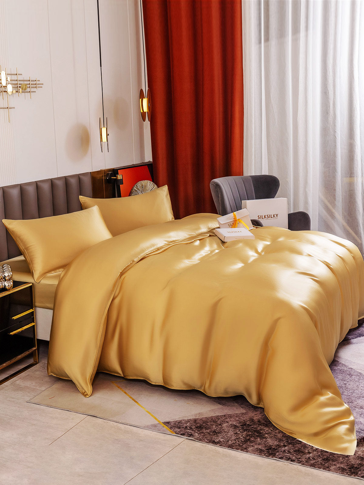 SilkSilky SE 19Momme Rent Silke Bedding Set Champagne 005