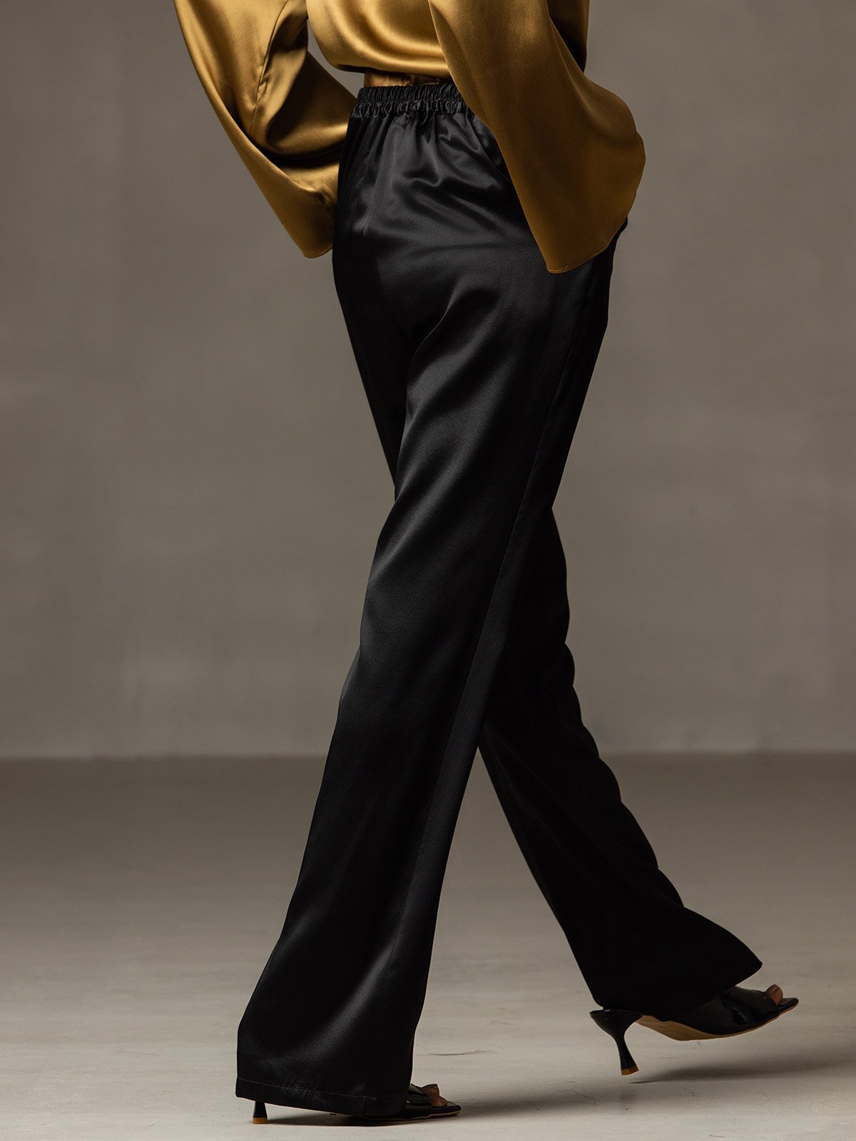 [Svart] SilkSilky-SE 19Momme Silke Womens Pants 002