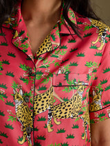 [Korallfärgad Serval] SilkSilky-SE Short Sleeve Notch Collar Dam Pyjama 006