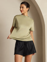 [Torkad Ört] SilkSilky-SE 100% Silk Jersey Short Sleeve Mock Neck Dam T-Shirt 003