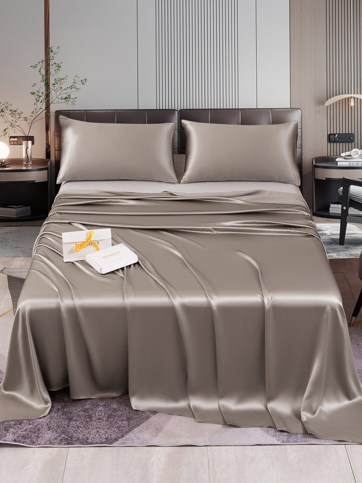 [Grå] SilkSilky-SE 22Momme Rent Silke Bedding Set 001