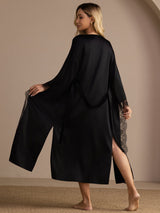 [Svart] SilkSilky-SE 3/4 Sleeve Womens Robe 002