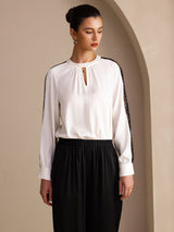 [Vit] SilkSilky-SE Long Sleeve Keyhole Neck Damblusar 004