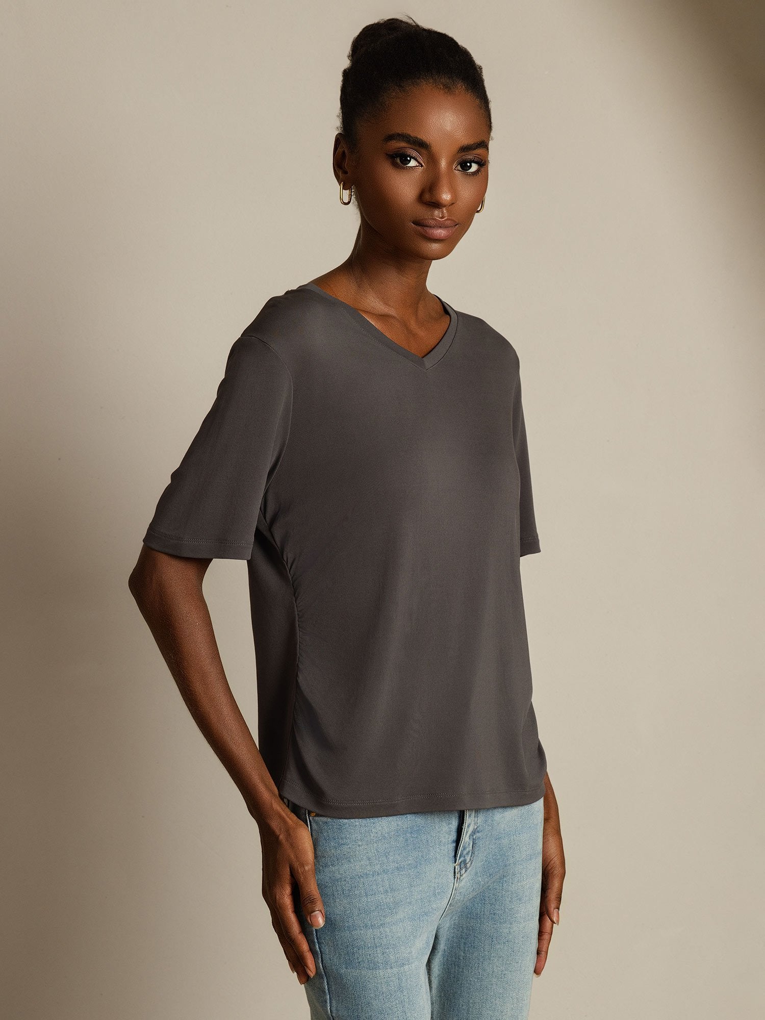 [Grå] SilkSilky-SE Rent Silke Womens T-Shirt 001