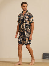 [Svart Drake] SilkSilky-SE Short Sleeve Notchkrage Herr Pyjama 006