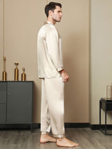 [Tan] SilkSilky-SE Rent Silke Lång Ärm Slag Herr Pyjama 004
