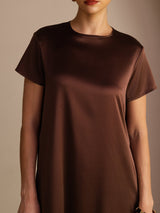 [Mörk Choklad] SilkSilky-SE Short Sleeve Round Neck Klänning 005