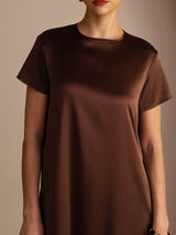 [Mörk Choklad] SilkSilky-SE Short Sleeve Crew Neck Klänning 005