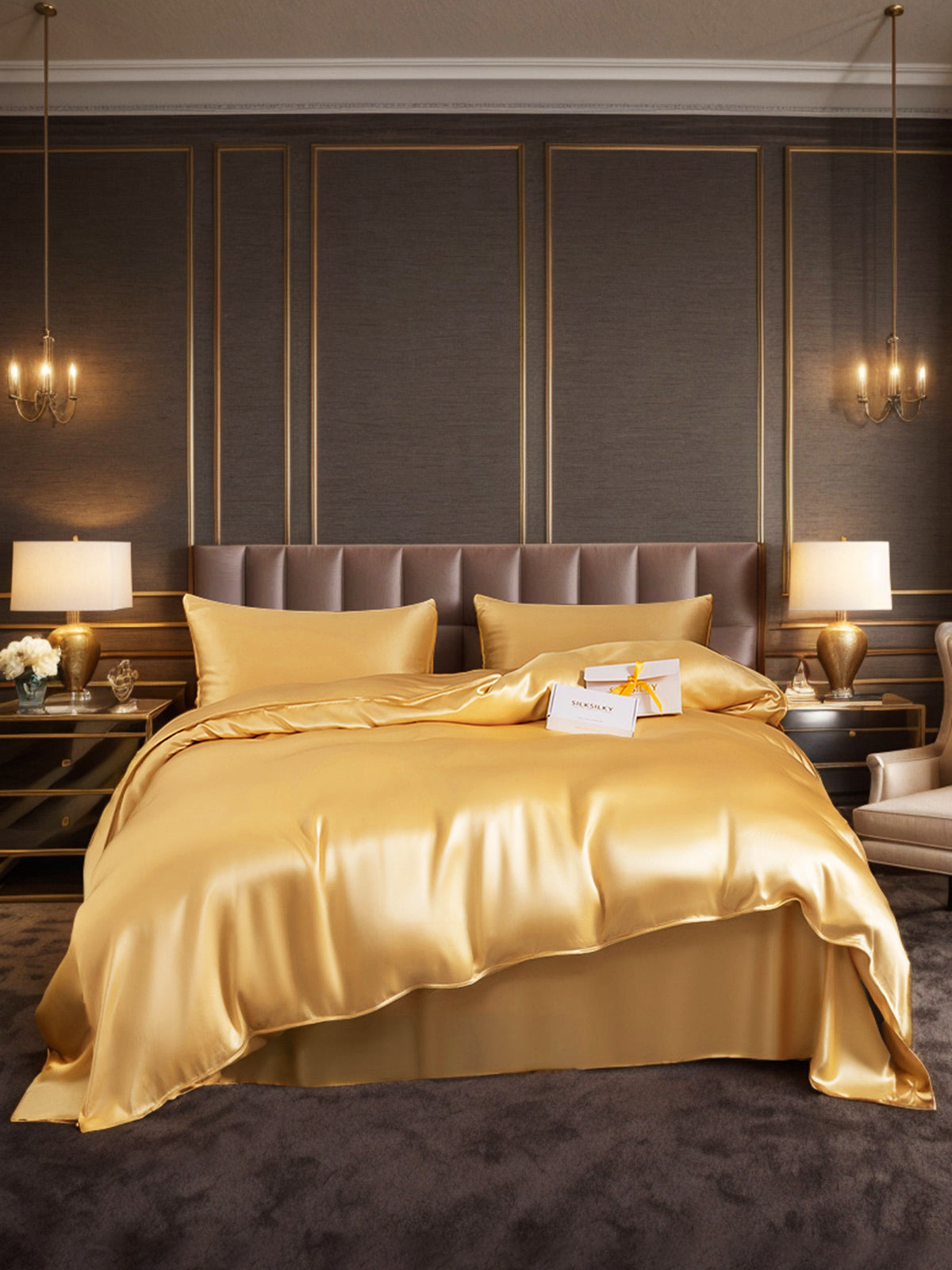 [Champagne] SilkSilky-SE 19Momme Bäddset 001
