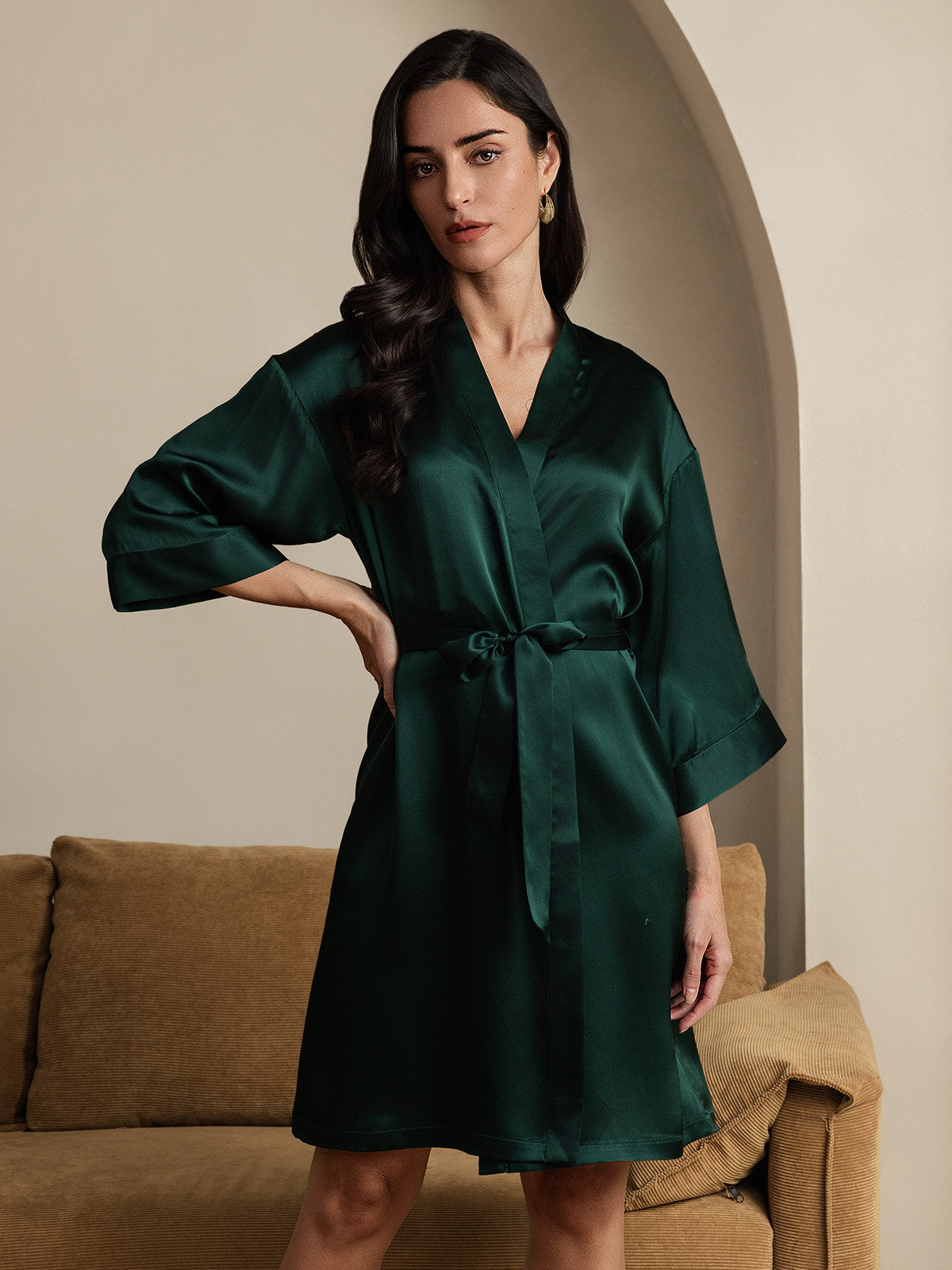 [Mörkgrön] SilkSilky-SE Rent Silke Womens Robe 003